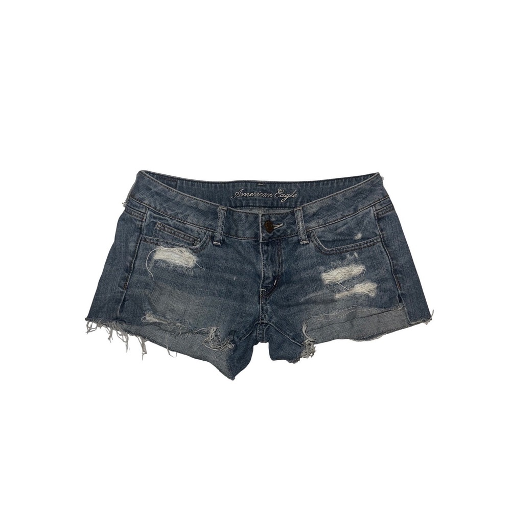 Vtg Y2K American Eagle Womens Sz 6 Distressed Denim Booty Shorts Raw Hem 2000s